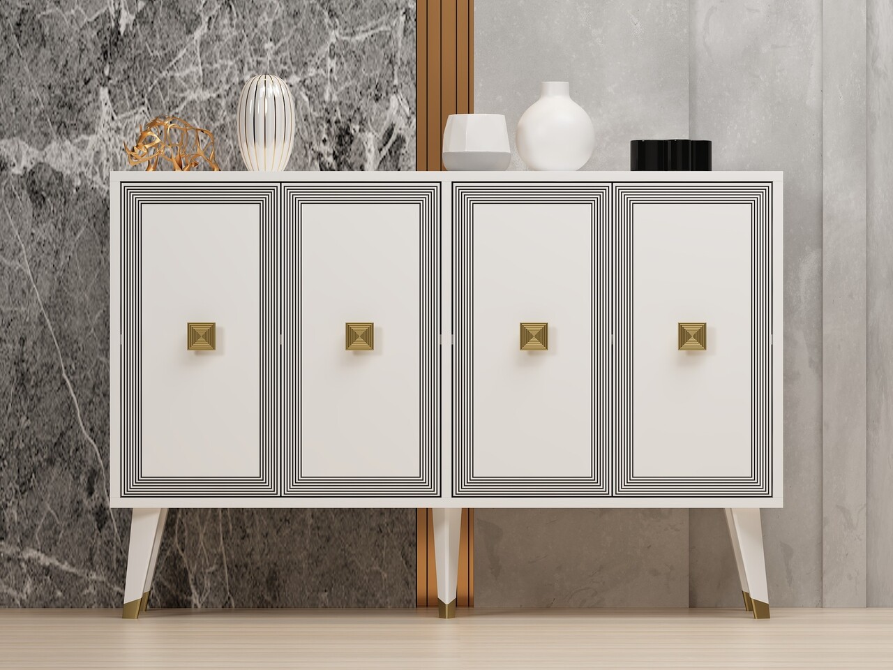 Consola, Hanah Home, Ansel, 120x80x30 cm, Alb/Auriu - imagine 6